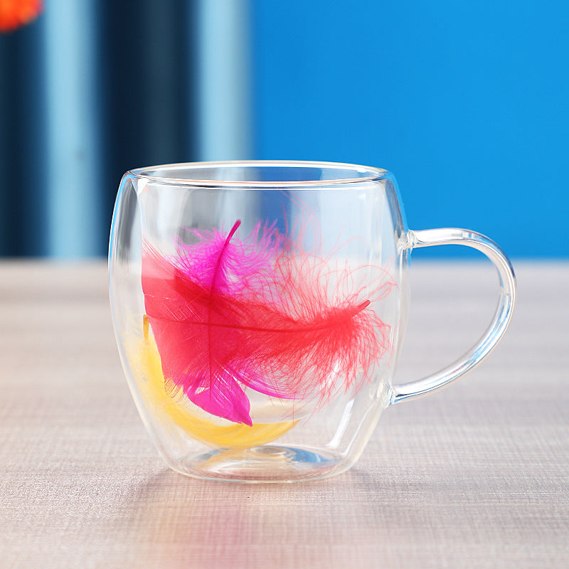 Real dried flower double wall glass cup