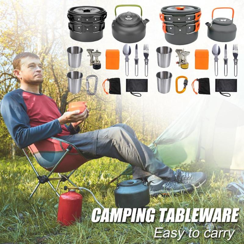 Portable camping cooker stove sets
