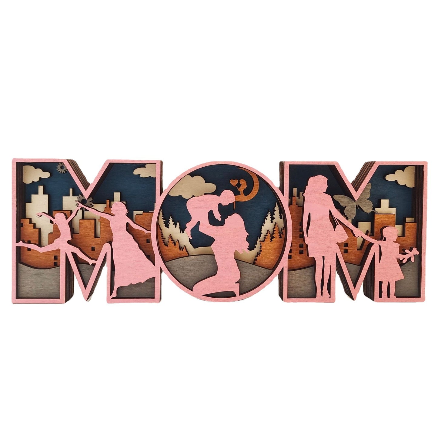 Mom wooden LED light decor