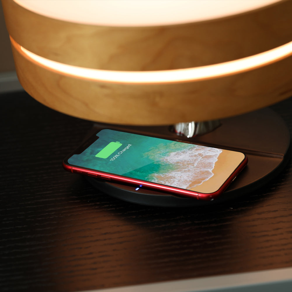 Bed lamp with bluetooth speaker and wireless charging