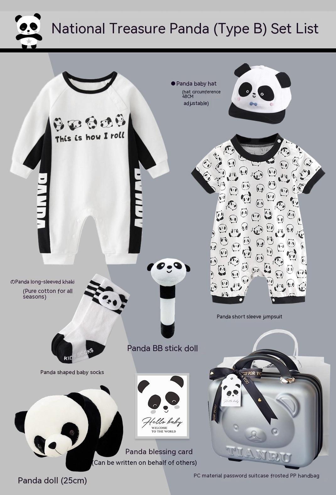 Baby panda gift set with suitcase