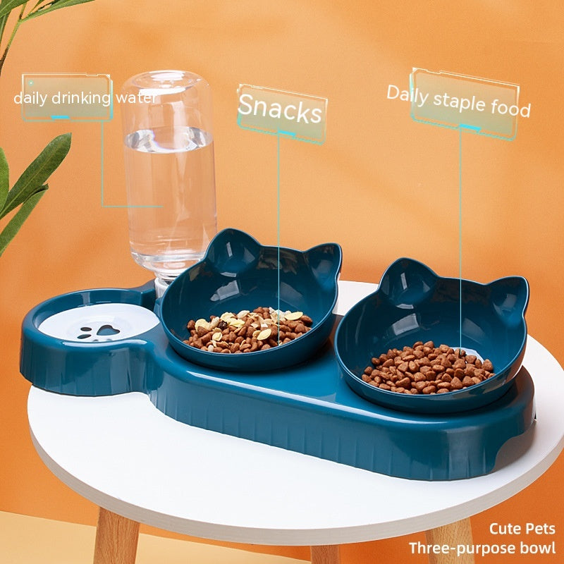 Water dispenser with food bowls for pets