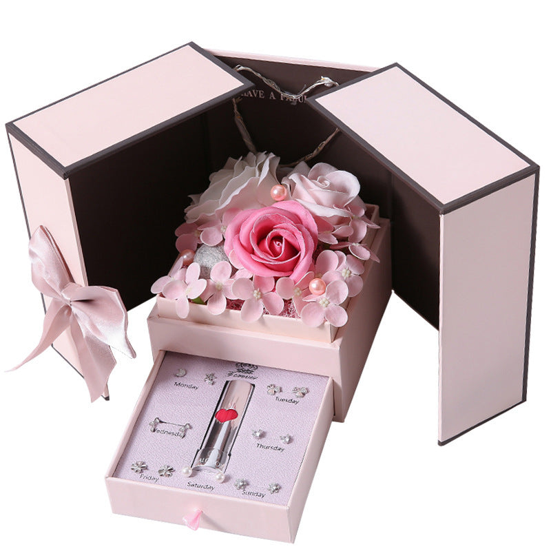 Gift box drawer with flower and leds