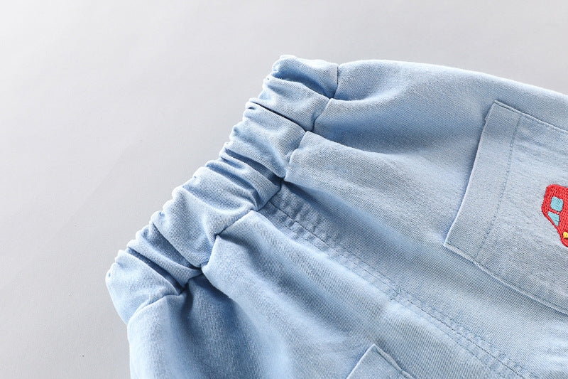 Seuns Motor Patroon stel Twee-stuk Somer Loslit Klere Baba seuntjie