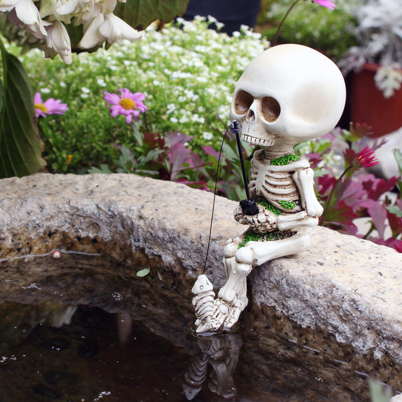Fishing skeleton figure decoration