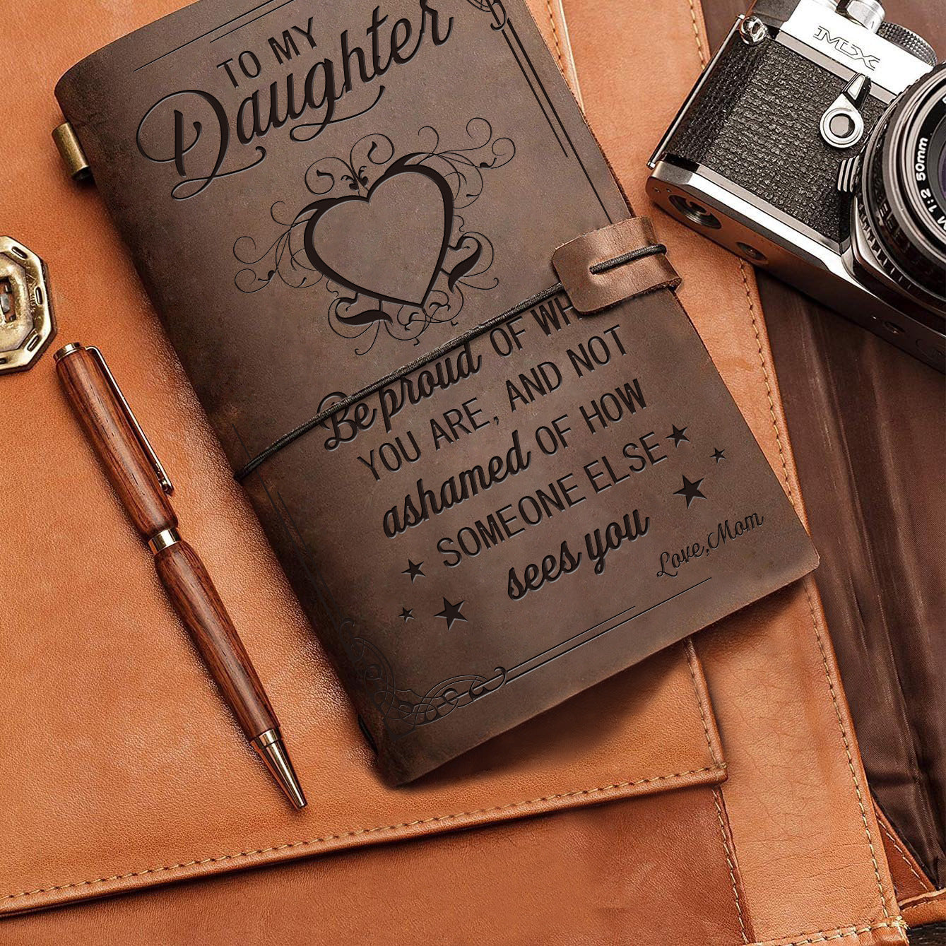 Engraved leather journal notebook