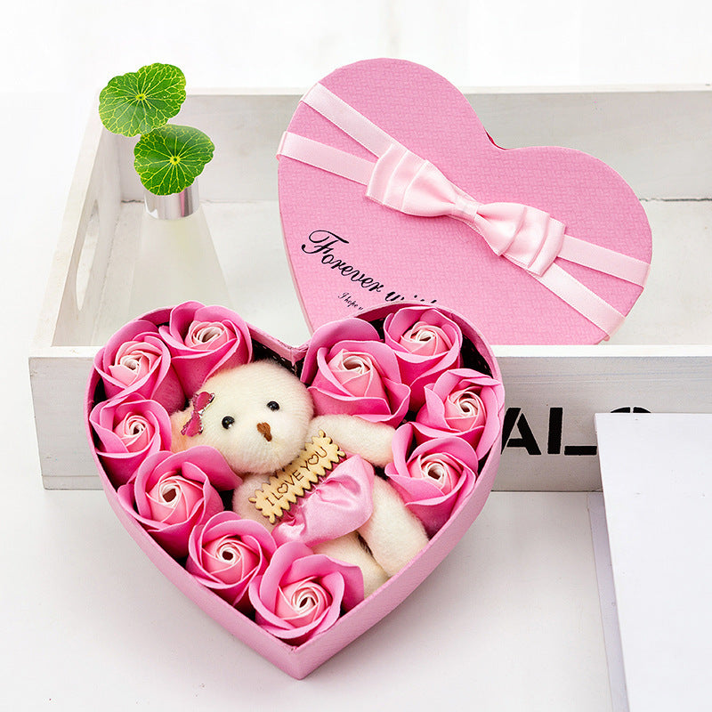 Gift box with roses and bear