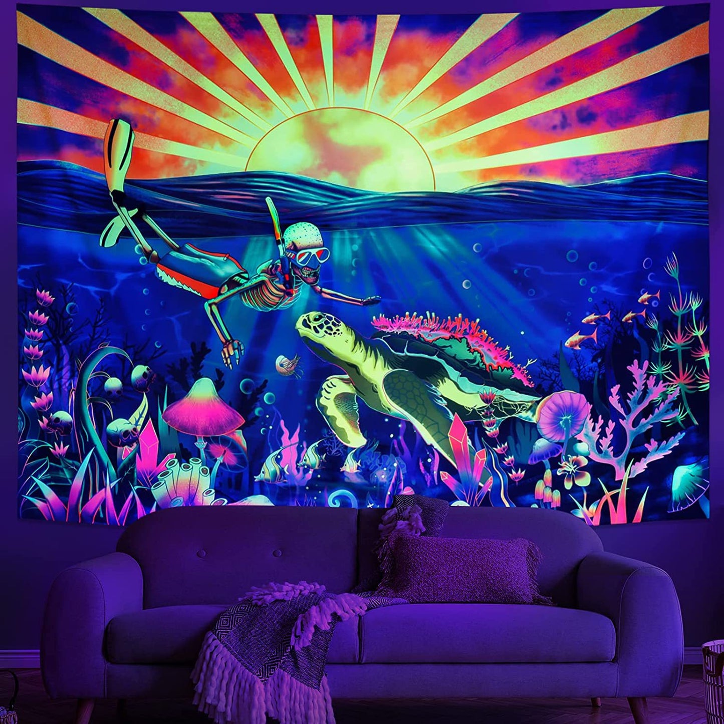 Wall decor with blacklight UV reactive