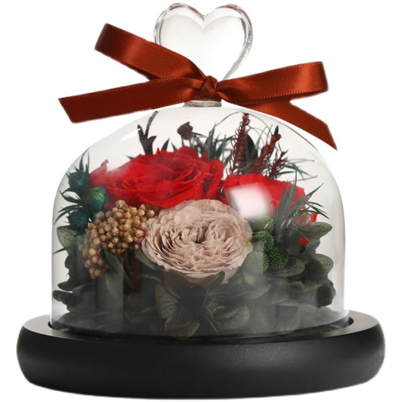 Valentine's Day immortal flowers in glass cover