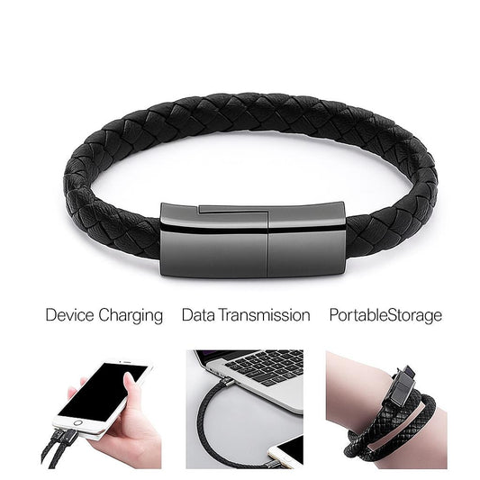 Leather bracelet with built-in charger