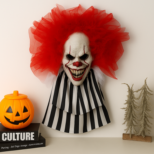 Scary clown hanging wreath