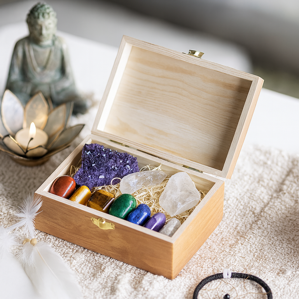 Crystal gift box in wooden case