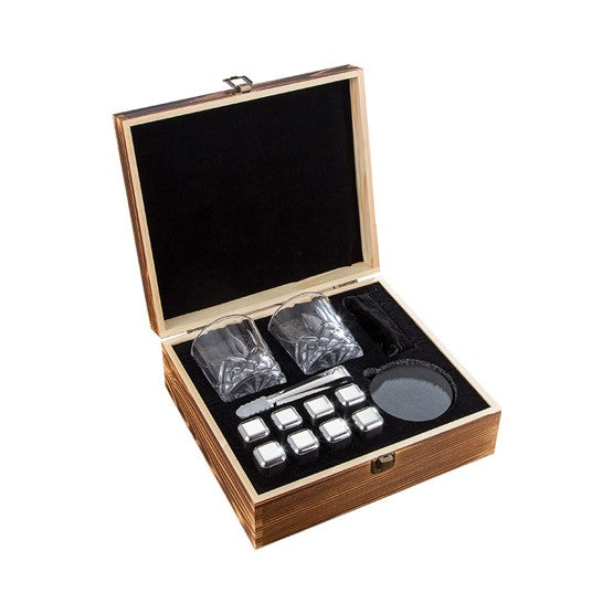 Stainless steel whiskey stones and glasses gift set