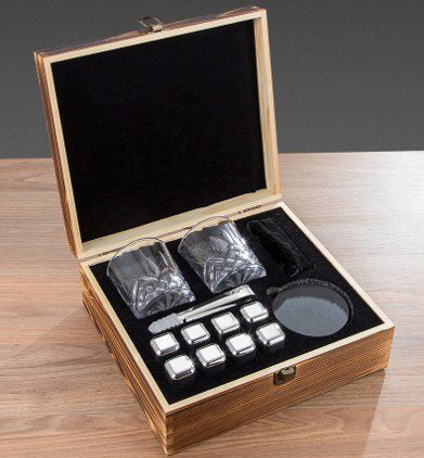 Stainless steel whiskey stones and glasses gift set