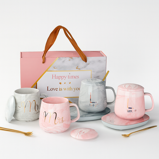 Couple heated coffee mug gift set