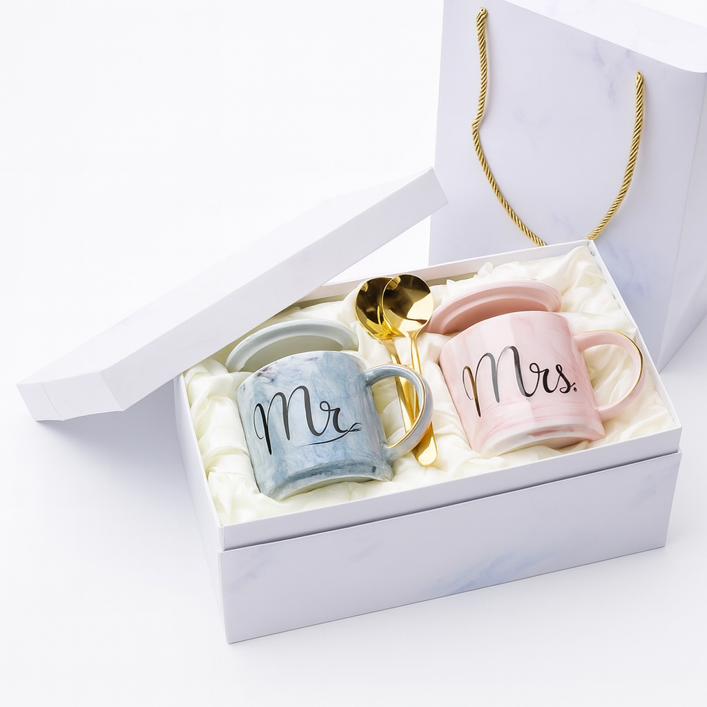 Marbled gold rim mug gift set