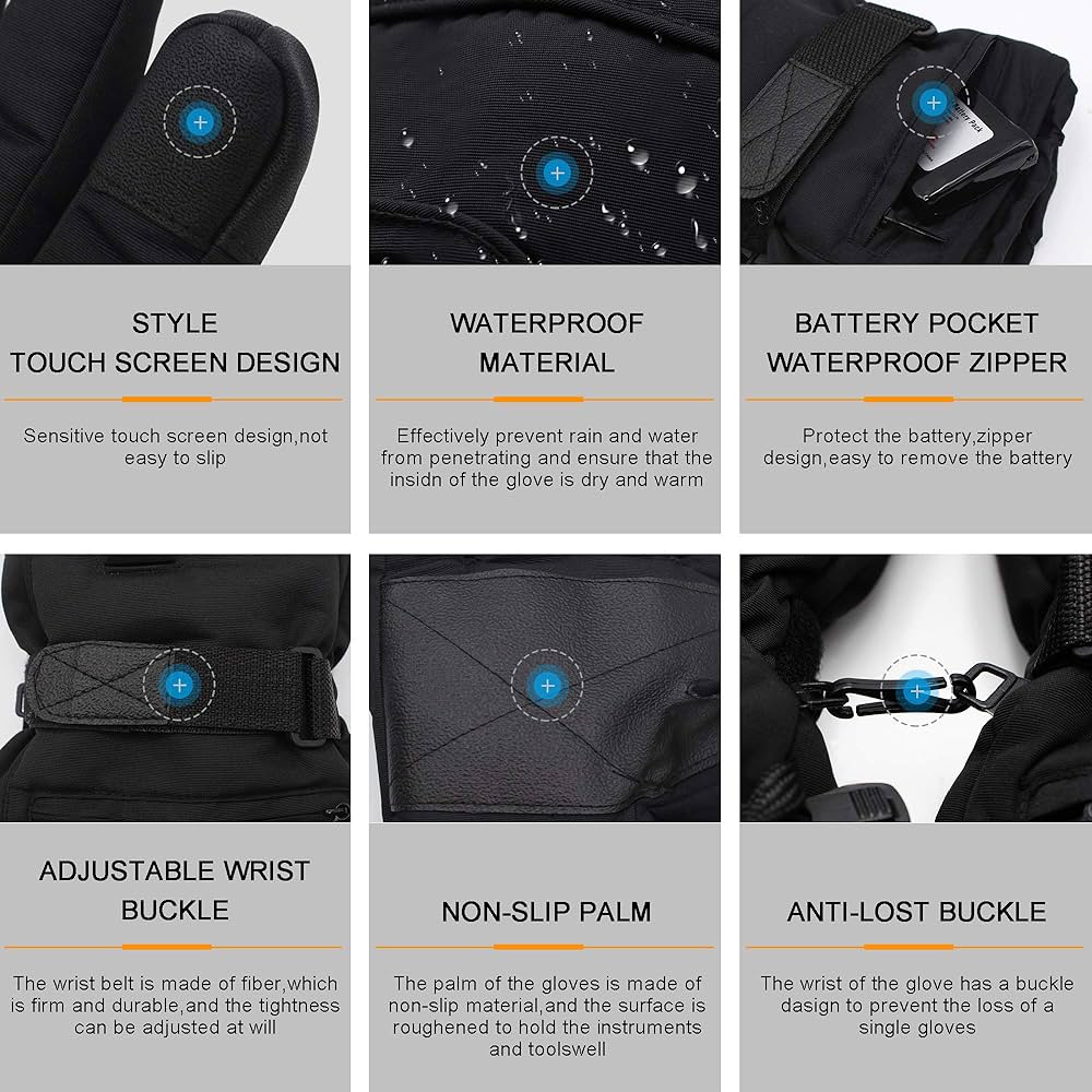 Electric heated gloves with touch screen