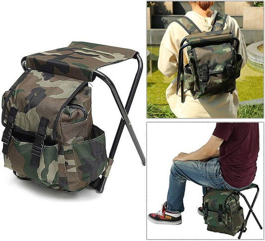 Camping backpack with folding stool