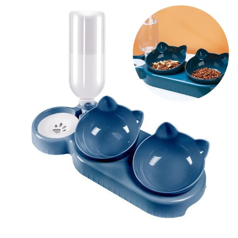 Water dispenser with food bowls for pets