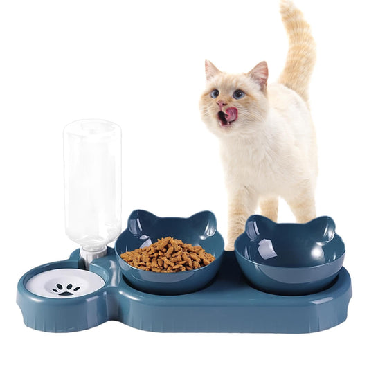 Water dispenser with food bowls for pets