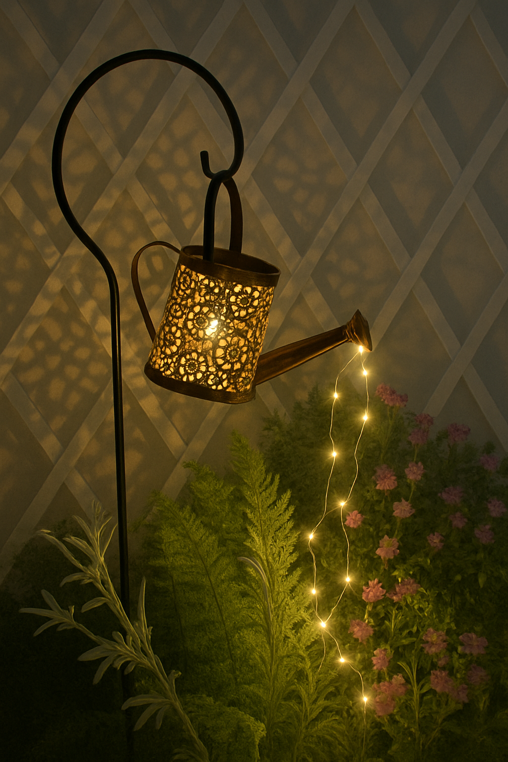 Solar outdoor light watering can