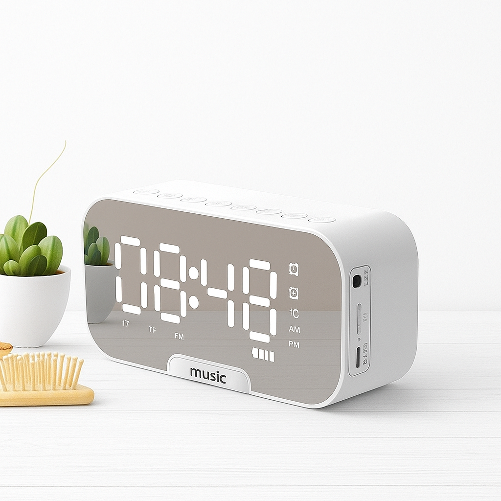 Alarm clock with mirror