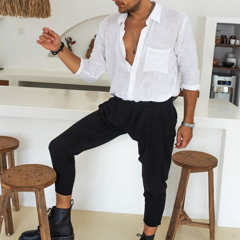 Katoen en linne Europese en Amerikaanse styl vir mansklerehemp