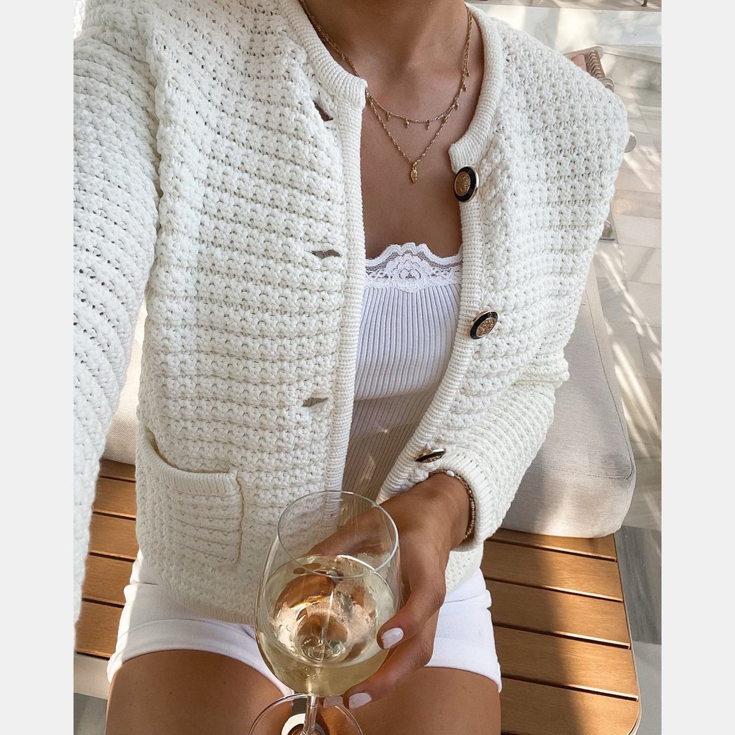 Woman’s jacket Classic Style Coat Elegant Single-breasted Cotton Sweater Women's Pineapple Pin Top