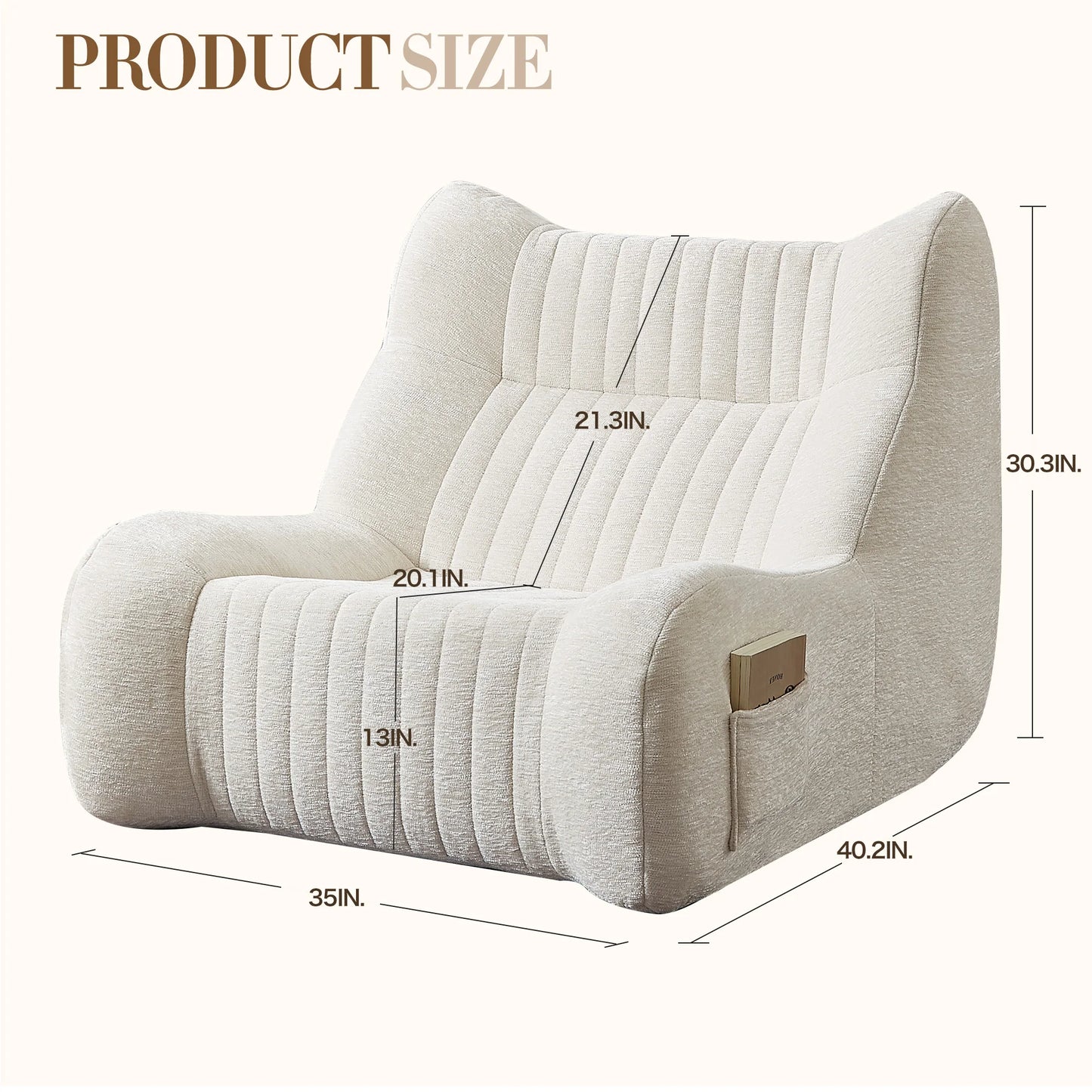 Adult with armrests, oversized beanbag chair, comfortable lazy sofa, living room, bedroom floor, leisure chair