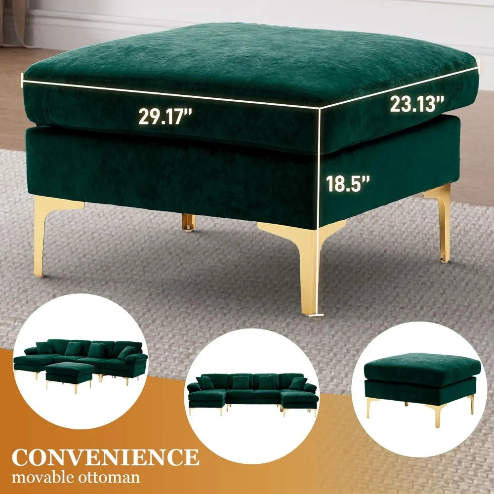 U Shaped Sectional Sofa Couch, 114" Convertible L Shaped Sofa with Chaise Lounge & Ottoman, Modern Oversized Modular