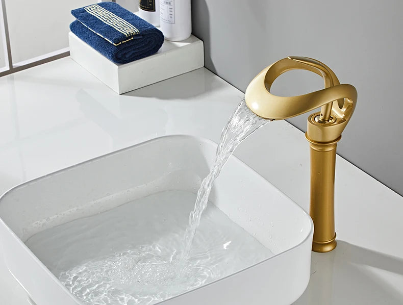 Golden/White Bathroom Basin Faucet Black Bathroom Faucet Brass Creative Grey Sink Mixer Tap Hot & Cold Waterfall Basin Faucet