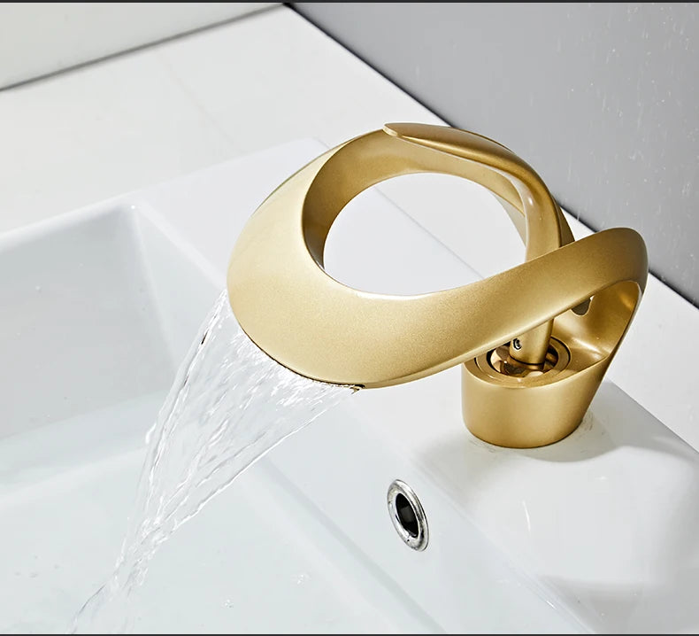 Golden/White Bathroom Basin Faucet Black Bathroom Faucet Brass Creative Grey Sink Mixer Tap Hot & Cold Waterfall Basin Faucet