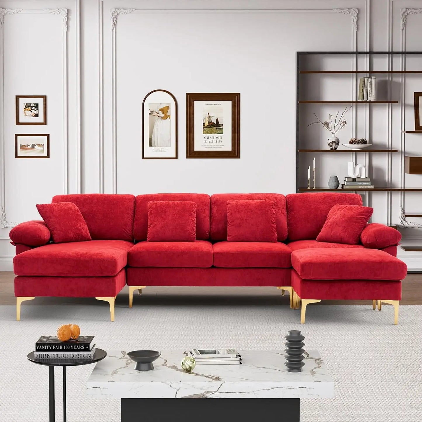 U Shaped Sectional Sofa Couch, 114" Convertible L Shaped Sofa with Chaise Lounge & Ottoman, Modern Oversized Modular