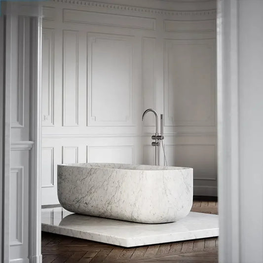 Luxury Natural Marble Bathtub Custom-Made Double Soaking Tub for Hotel Villa Artistic Indoor Outdoor Design High-End Durable