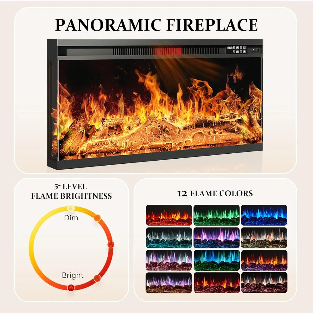 70'' Fireplace TV Stand, Farmhouse Entertainment Center with 3 Sided Glass TV Stand, Modern Media Console Table with Storage