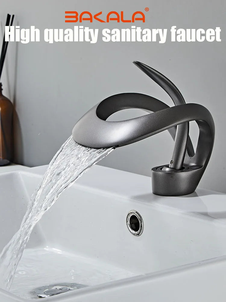 Golden/White Bathroom Basin Faucet Black Bathroom Faucet Brass Creative Grey Sink Mixer Tap Hot & Cold Waterfall Basin Faucet