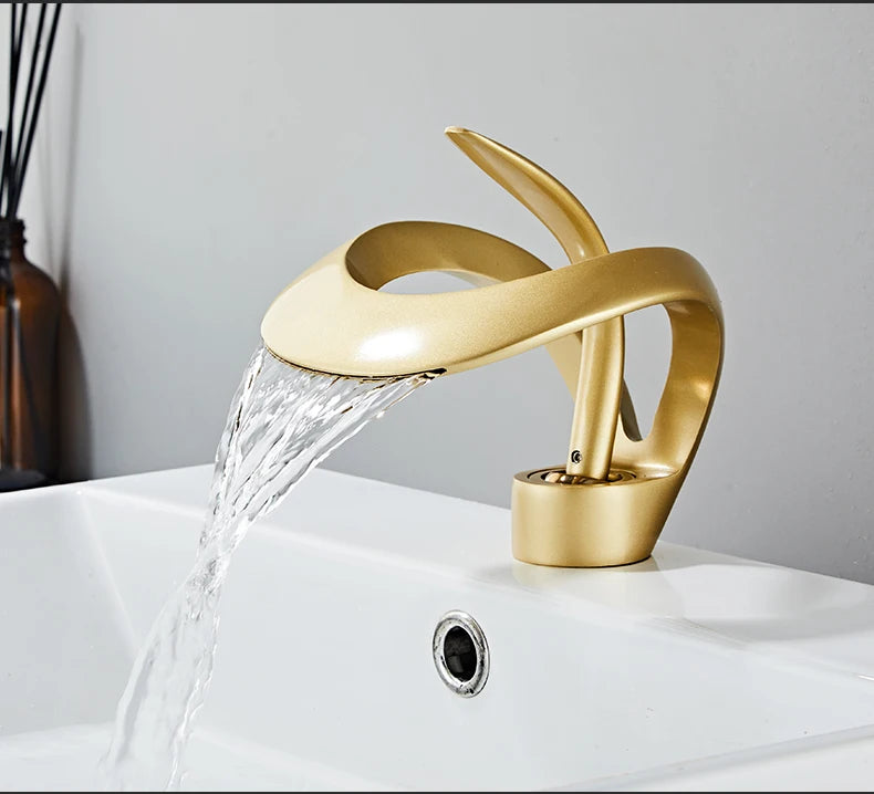 Golden/White Bathroom Basin Faucet Black Bathroom Faucet Brass Creative Grey Sink Mixer Tap Hot & Cold Waterfall Basin Faucet