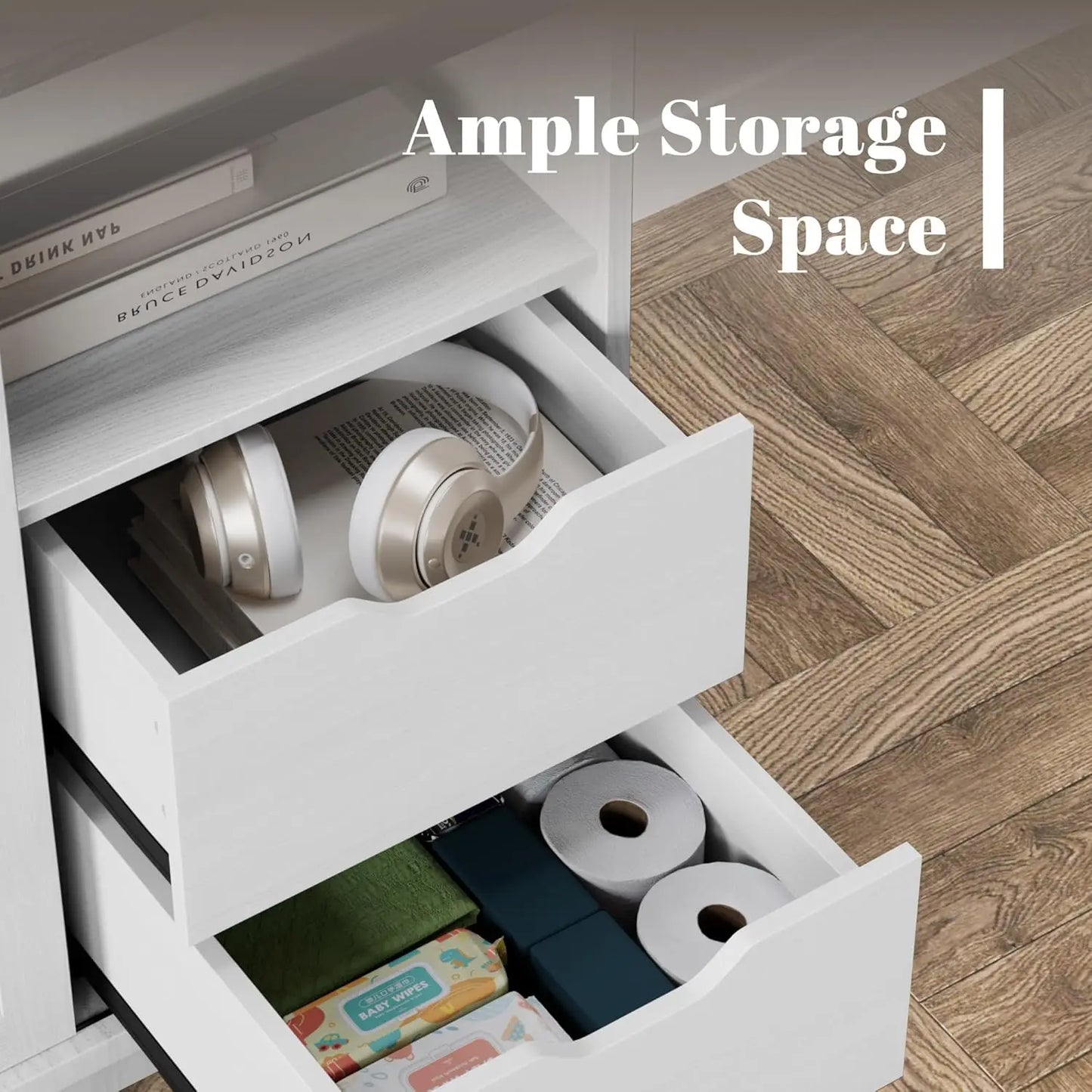 TV Stand for Televisions up to 65 Inchs, with Sliding Barn Doors and 4 Storage Drawers, Console Table and Media Furniture