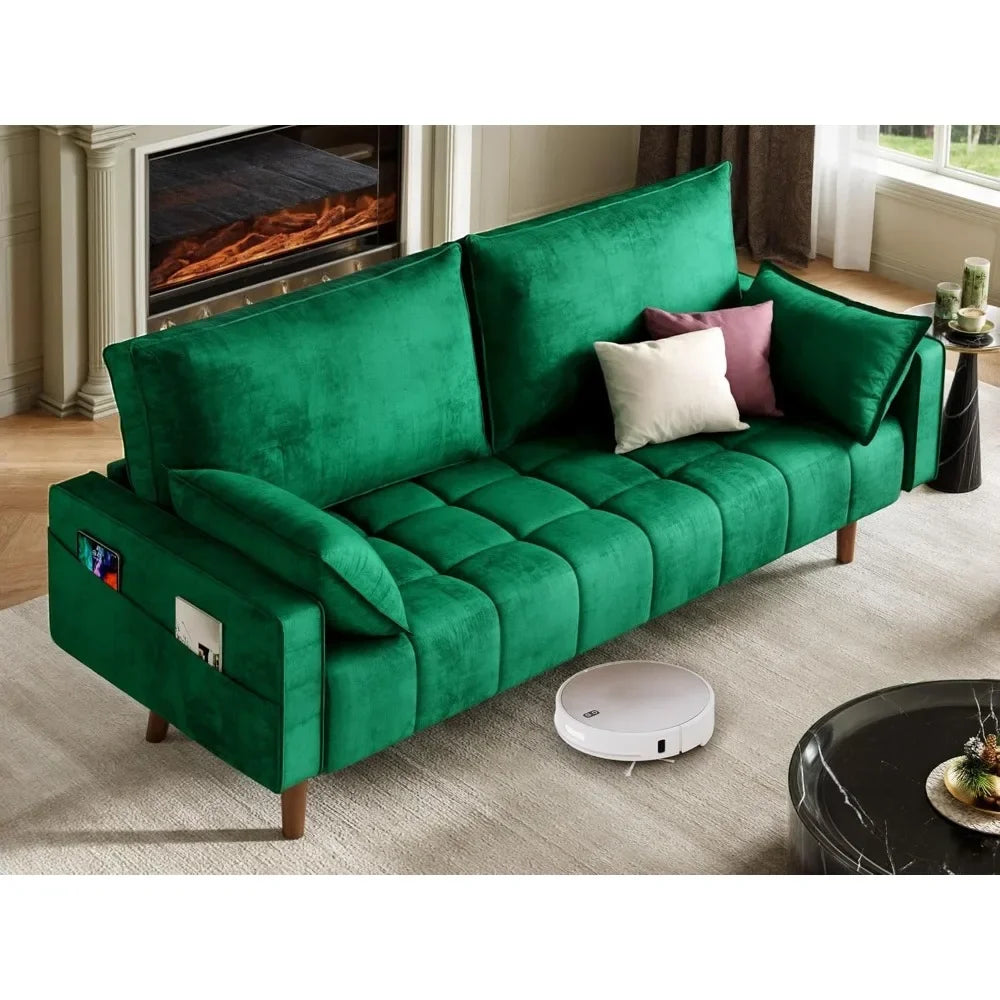 Modern Velvet Loveseat Sofa with Button Tufted Seat, Side Storage Pockets for Small Spaces