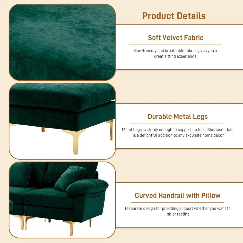 U Shaped Sectional Sofa Couch, 114" Convertible L Shaped Sofa with Chaise Lounge & Ottoman, Modern Oversized Modular