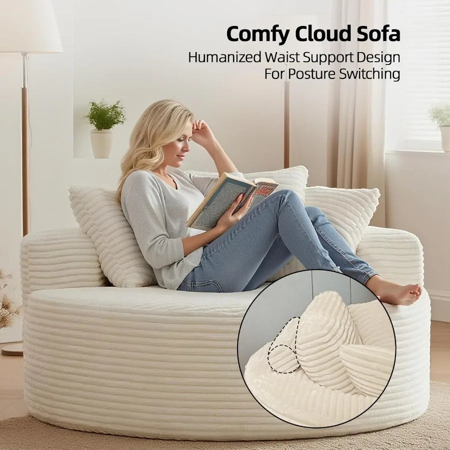 55 Oversized Round Chair Lounge Chaise IndoorCorduroy Circle Chair S Sofa Couch Bed Fluffy Modern S Boneless Sofa for Reading N