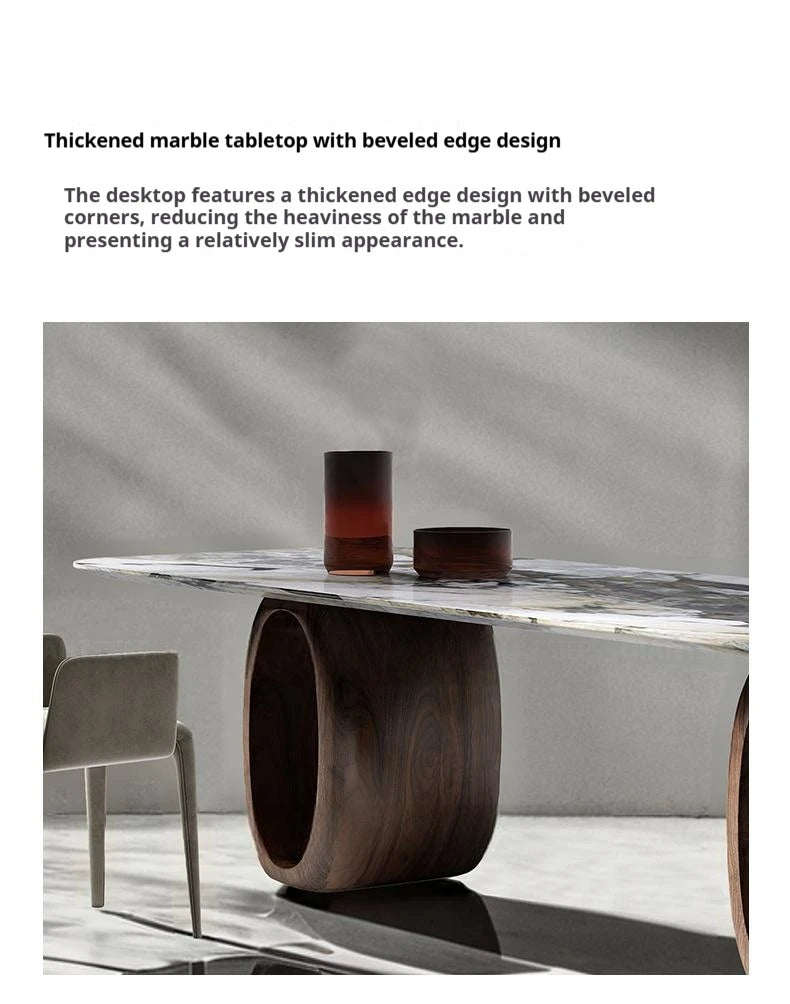 Luxury Natural Marble Dining Table, Rectangle Italian Modern Design with Walnut Wood, Customizable Designer Table for Villa