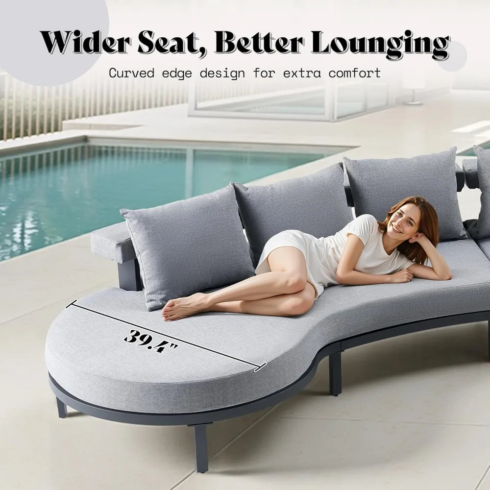 10 Seats Aluminum Patio Furniture Set, Outdoor Sectional Sofa with 6" Cushions, Modular Curved Conversation Set, All-Weather Fur