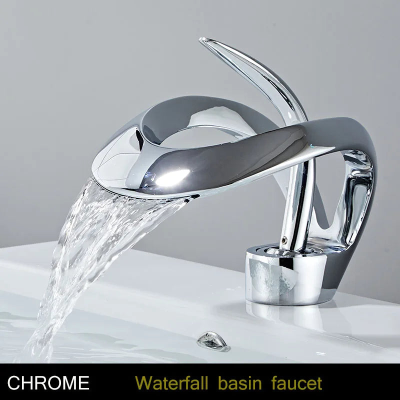 Golden/White Bathroom Basin Faucet Black Bathroom Faucet Brass Creative Grey Sink Mixer Tap Hot & Cold Waterfall Basin Faucet