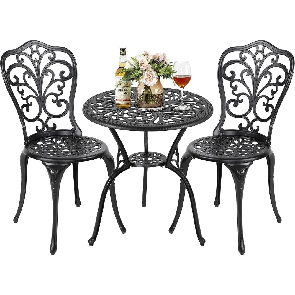 3 Piece Outdoor Bistro Table Set, All Weather Cast Aluminum Patio Bistro Sets Patio Table and Chairs Set of 2 with Umbrella Hole