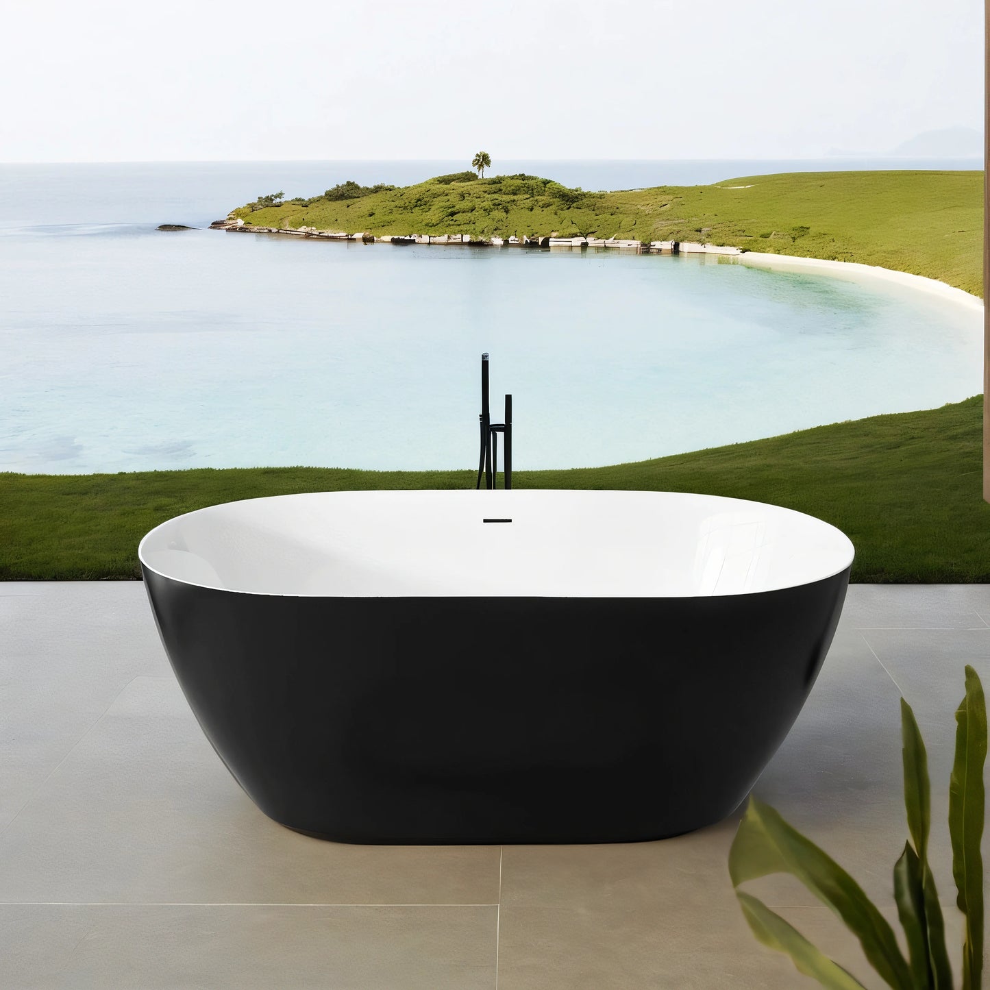 59" Acrylic Free Standing Tub Classic Oval Shape Soaking Tub Adjustable Freestanding Bathtub with Integrated Slotted Overflow an