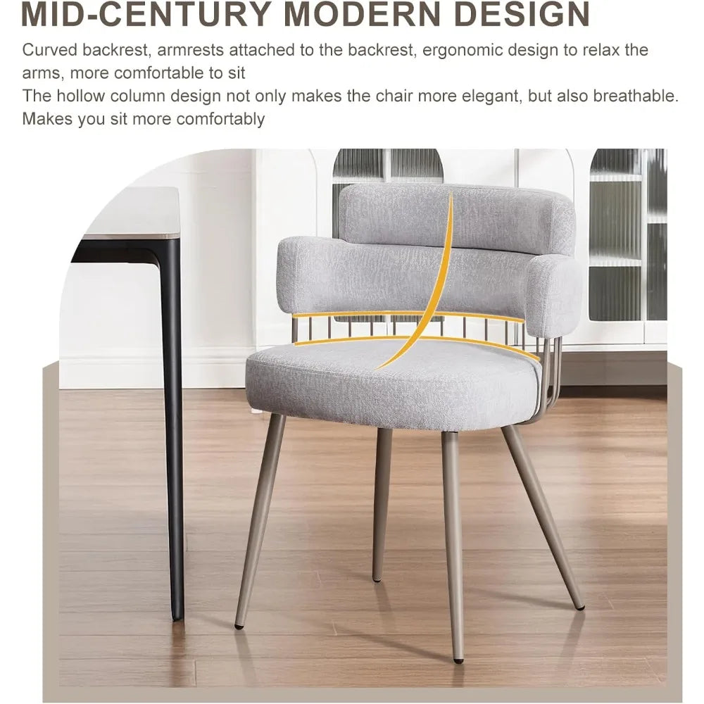 Dining Chairs Set of 4, Mid Century Upholstered Fabric Kitchen Chair w/Metal Legs, Comfy Curved Back Accent Arm Chair