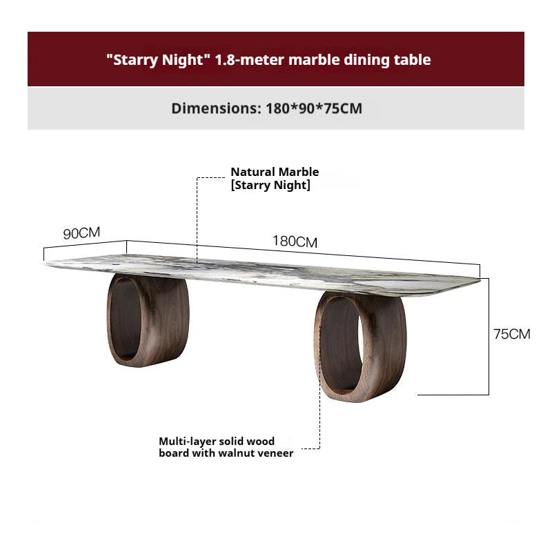 Luxury Natural Marble Dining Table, Rectangle Italian Modern Design with Walnut Wood, Customizable Designer Table for Villa