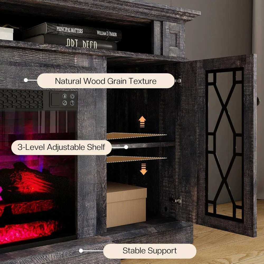 70" Fireplace TV Stand for TVs up to 80", TV Console with 33" Electric Fireplace,Modern TV Console with Storage Cabinet