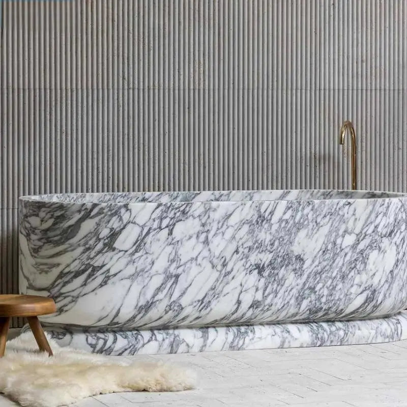 Luxury Natural Marble Bathtub Custom-Made Double Soaking Tub for Hotel Villa Artistic Indoor Outdoor Design High-End Durable